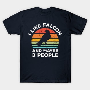 I Like Falcon and Maybe 3 People, Retro Vintage Sunset with Style Old Grainy Grunge Texture T-Shirt